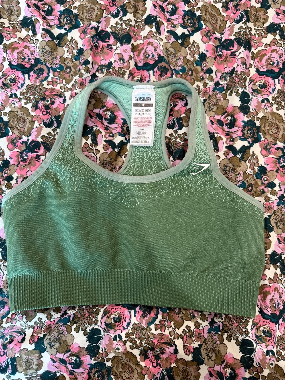Gymshark Olive Green Seamless Racerback Sports Bra with Subtle Shimmer